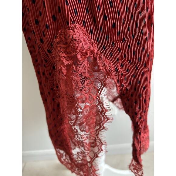 Free People 'Margot' Slip Dress 4 Polka Dot Outer SLIP ONLY Crinkle Pleated Red - Picture 13 of 16